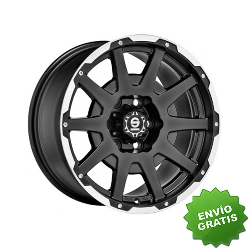 Llanta exclusiva Oz Sparco Dakar 7.5x17 5x114.30 Et38 Negro Mate Lip Polished+rivets